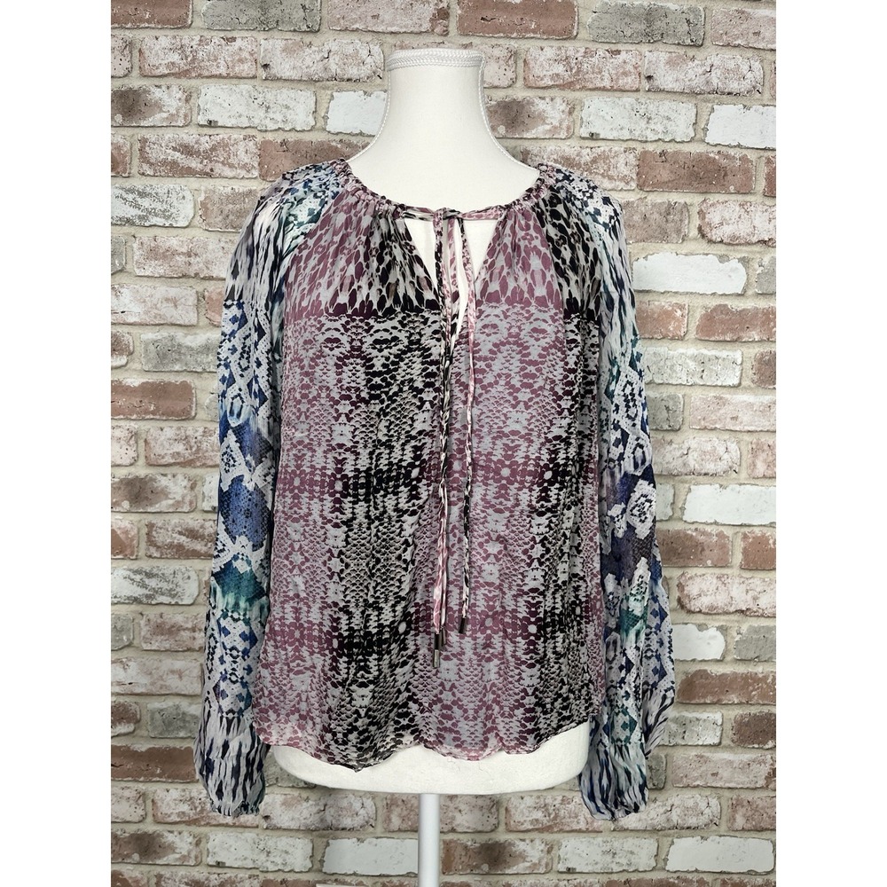 Ramy Brook 100% Silk Kayden Printed Blouson-Sleeve Blouse Sz XS